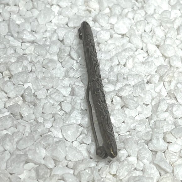 Vintage Victorian Silver Engraved Floral Bar Baguette Pin Brooch - Picture 6 of 8
